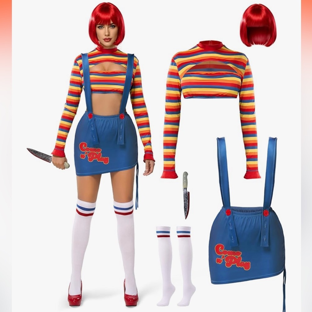 Spooktacular Creations Scary Killer Doll Costume with Wig and Toy Knife, size S